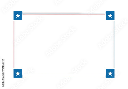 Patriotic border frame with blue corner squares and white stars isolated on transparent background