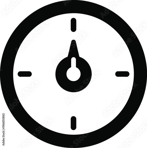 Black and white circular gauge with central indicator and directional marks isolated on white background, Vector