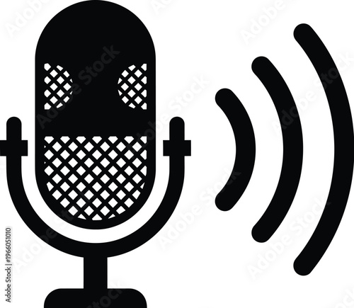 Creepy microphone icon emitting sound waves with a ghostly face. isolated on white background, Vector