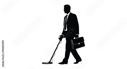 A businessman walks with a briefcase and cane depicted in a stark black silhouette high quality professional detailed modern elegant stylish