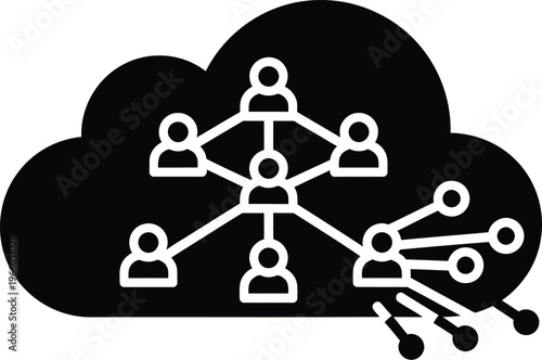 Illustration of a networked community within a cloud symbolizing connectivity and collaboration isolated on white background, Vector