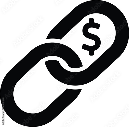A stylized icon depicting a chain link with a dollar sign symbol inside it. isolated on white background, Vector