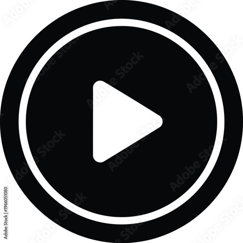 Play button icon on a black and white circular background isolated on white background, Vector