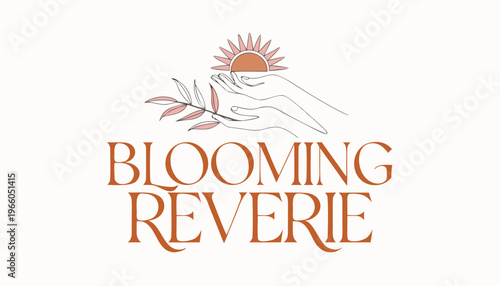 Blooming Reverie Logo with Hand, Sun, and Leaves