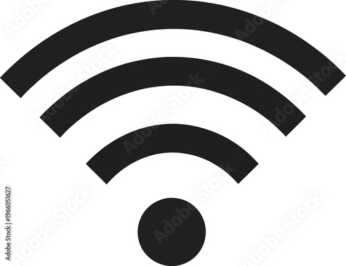 A black icon representing a wireless internet connection signal on a transparent grid background Vector