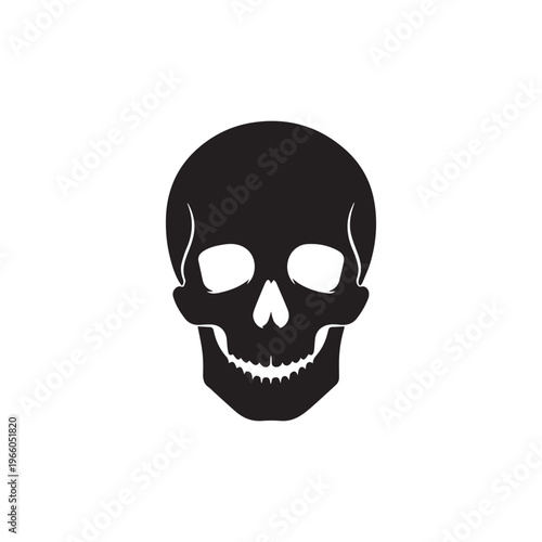Minimalist Black Skull Icon with Hollow Eyes and Smile for Dark Themes