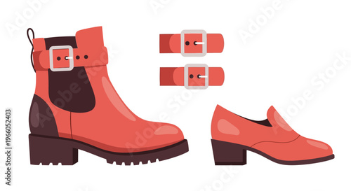 Stylish footwear collection with trendy boots and shoes