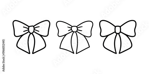 Ribbon bow collection features elegant decorative knots for gift packaging and fashion accessories shown in various line weight styles for design projects