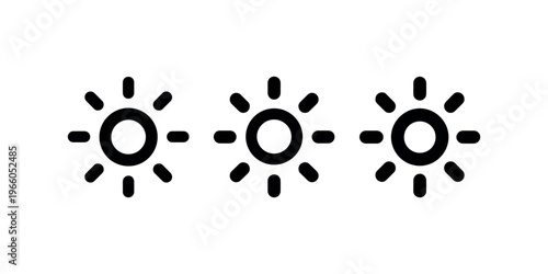 Brightness control sun icon set for screen settings mobile interface design sun rays symbol for weather forecast isolated on white background vector art