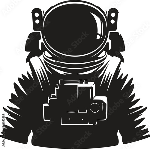 A minimalist black and white vector illustration of an astronaut in a classic space exploration suit Vector