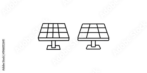 Solar panel icon set with different line weights showing renewable energy power generation system clean ecological electricity sustainable technology tools