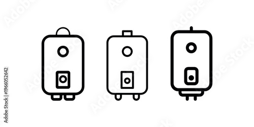 Water heater icons illustrating domestic gas or electric boiler systems for home heating maintenance services and plumbing equipment installation symbols