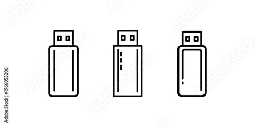 USB flash drive line icons set. three different designs of memory stick outline vector illustration. data storage device