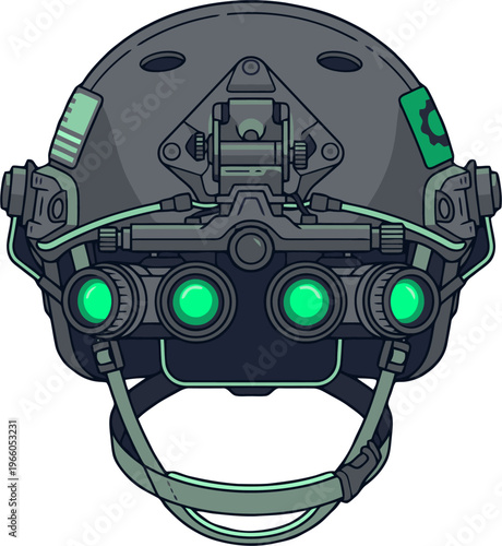 Tactical Helmet with Quad Night Vision Goggles Vector Illustration