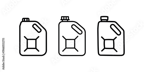 Set of three jerrycan gas container icons in linear style perfect for automotive service station or fuel transportation infographics and fuel storage web