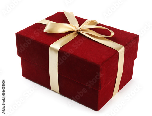 Red gift box with bow isolated on white