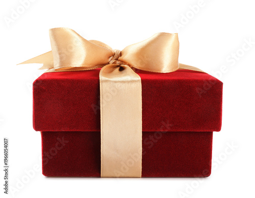 Red gift box with bow isolated on white