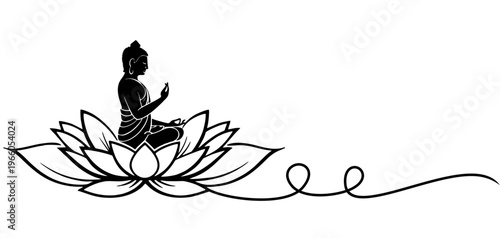 Silhouette vector illustration of a lotus flower and buddha