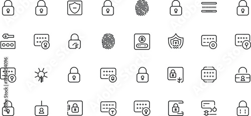 Security icons, lock symbols, protection signs, safety marks, vector set