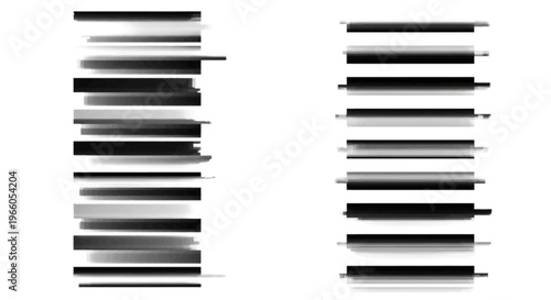 Glitch effect horizontal lines set, black and white digital distortion stripes, abstract signal interference vector elements for tech design