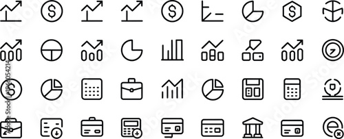40 Business Finance Icons, Line Style, Black and White, Vector Graphics, Financial Symbols, Economics Signs