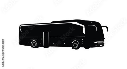 A stark black silhouette of a modern touring bus showcasing its streamlined design and large windows silhouette high quality professional