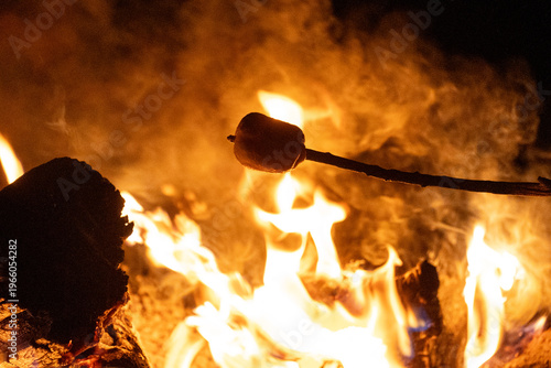 having a bonfire at night 