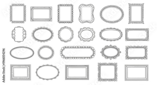 Vintage ornamental frames collection, 23 decorative line art borders, elegant black and white frame set for wedding invitations and certificates