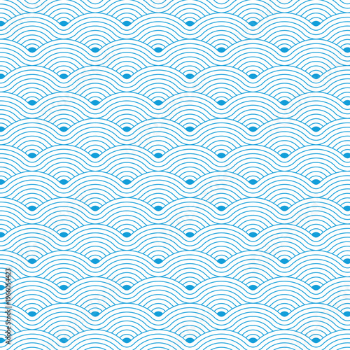 Blue geometric seamless repetitive Colorful vector curvy waves pattern texture background.
