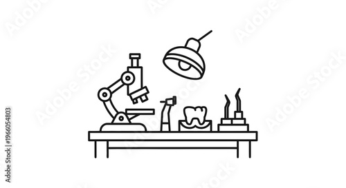 Dental Lab Equipment and Microscope on Table, Scientific Research and Dentistry Concept