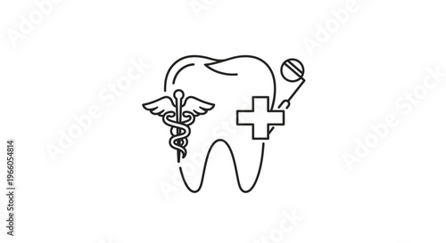 Dental Health Icon: Tooth with Medical Symbols and Cross