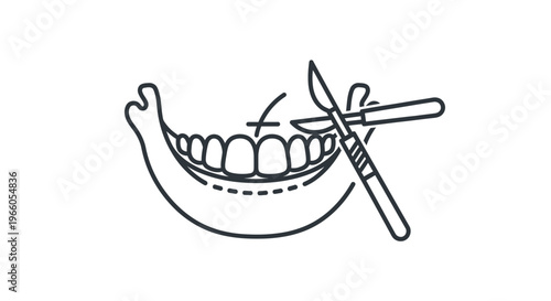 Dental Surgery Icon: Jawbone, Teeth, and Scalpel - Oral Operation Concept