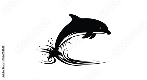 A leaping dolphin is dramatically captured in a dark stylized form against a white background showcasing a striking silhouette high quality
