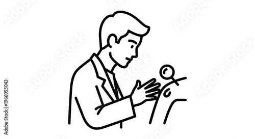 Dermatologist examining skin mole with magnifying glass, medical checkup icon