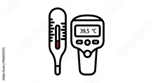 Digital and Glass Thermometers Showing High Temperature