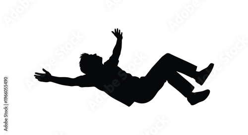 A dynamic depiction of a person falling backwards with arms outstretched captured in a striking black silhouette high quality professional detailed
