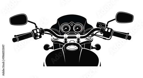 A black silhouette of motorcycle handlebars instruments and front section showcasing a rider s viewpoint silhouette high quality professional detailed modern elegant