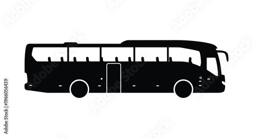 A stark black silhouette of a modern passenger coach displaying its streamlined form and window arrangement silhouette high quality professional detailed