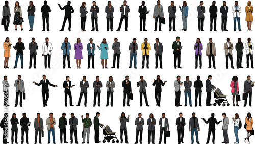 Large vector set of modern casual people including men and women in stylish outfits for lifestyle and fashion design.