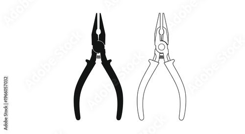 Two pliers depicted in contrasting black and white line art styles