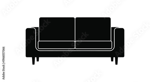 A simple black silhouette of a modern two seater sofa with clean lines and a minimalist design silhouette high quality professional detailed
