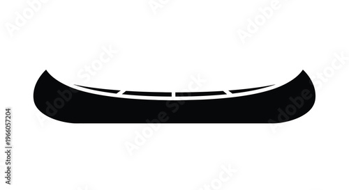Simple black silhouette of a traditional canoe on a white background