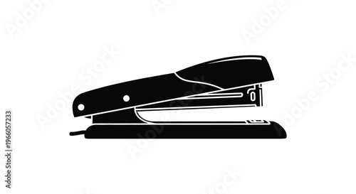 A sleek black office stapler is prominently displayed against a white background showcasing its functional design silhouette high quality professional detailed