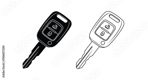Two car key fobs depicted in black and white line art style