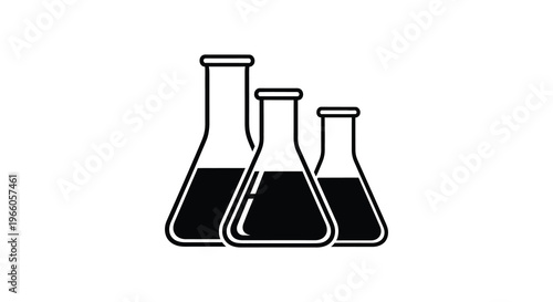 A stark black silhouette of three erlenmeyer flasks of varying sizes suggesting a laboratory setting silhouette high quality professional detailed modern