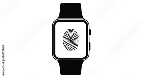 A black smartwatch displays a fingerprint icon on its screen creating a striking visual silhouette high quality professional detailed modern elegant