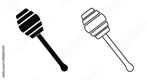 Two honey dippers one black and one white isolated on a white background