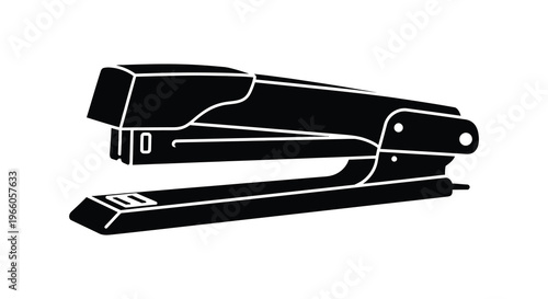 A stark black silhouette of a standard office stapler showcasing its functional design and form silhouette high quality professional detailed modern