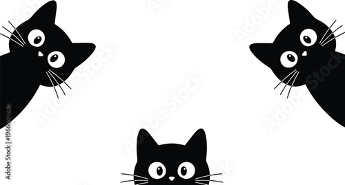 Cute cat peek silhouette featuring funny kitten faces looking from corners vector illustration playful pet design modern minimal elements