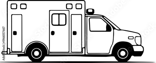 Ambulance emergency medical service vehicle side view line drawing